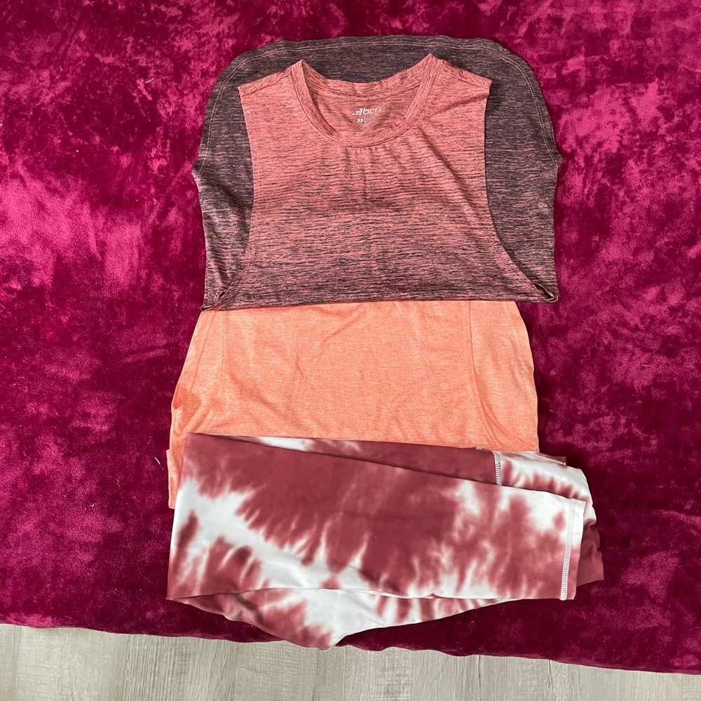 Workout pants and two workout shirts, ladies, small.